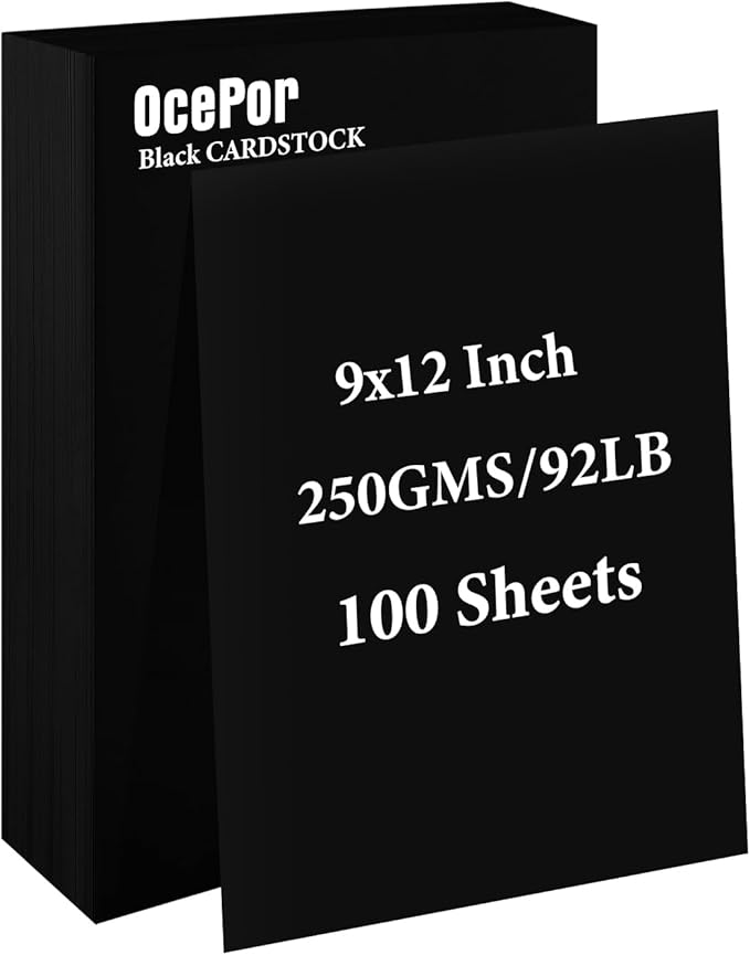 100 Sheets Black Cardstock 9” x 12”, 92lb/250gsm Black Card Stock, Thick Card Stock Paper, Heavy Cardstock Paper for Printer, Resume, Scrapbooks, Art, Crafts, Business Cards