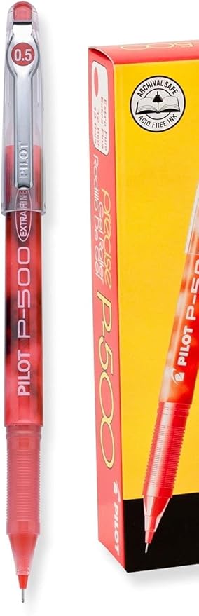 Pilot, Precise P-500 Gel Ink Rolling Ball Stick Pens, Marbled Barrel, Extra Fine Point 0.5 mm, Red, Pack of 12