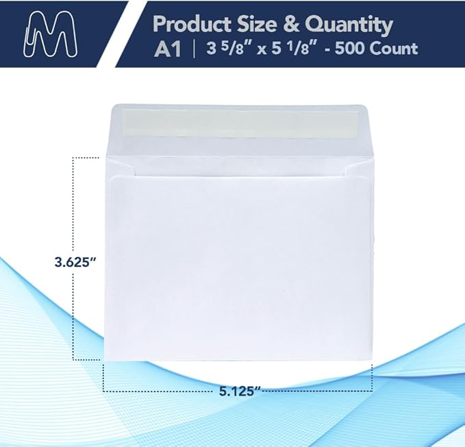 MOS A1 Invitation Envelopes – 3-5/8" x 5-1/8" White Mailing Envelopes Self Seal (500 Count) – 120GSM/ 32LB Bond Heavy Duty – Gift Card, Business, Wedding, Card