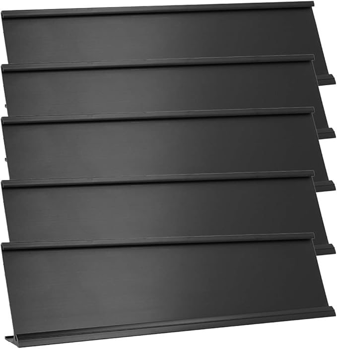 ExcelMark 2" x 8" Aluminum Name Plate Holder for Desk - Set of 5 - Office Business Door Sign Holder - Black