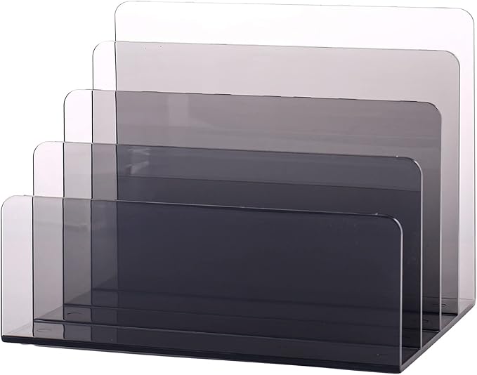 Sooyee File Organizer,4 Compartment File Folder Organizer,Acrylic File Holder File Organizer for Desk,Office Decorations for Work,Clear Black