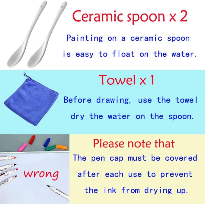 IRWPITW Magical Water Painting Pens for Kids, 12 Colors Magic Drawing Pen Bundle, Kiddies Create Magic Pen Floating Ink Drawings Set with Spoons and Towel, Tattoo Water Marker Gifts for Boys and Girls