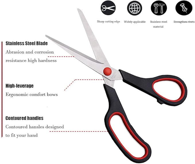 Scissors, Multipurpose office Scissors,8.5 Inch Ultra Sharp Shears, Comfort-Grip Handles Household scissors，Sturdy Sharp Craft Supplies - Pack of 5, Right/Left Hande