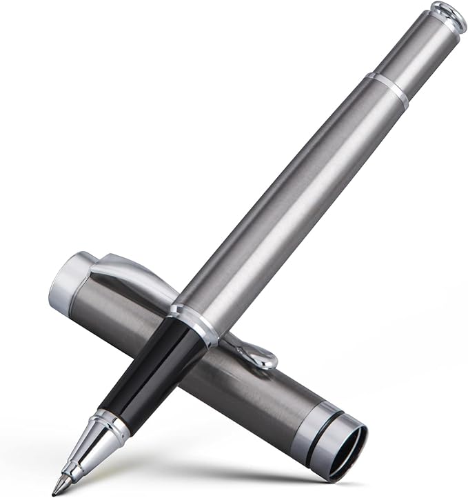 BEILUNER Silver Ballpoint Pens, Stainless Steel Body, Smooth Writing Experience, Dishwasher Safe, Gift Box with Extra Refill