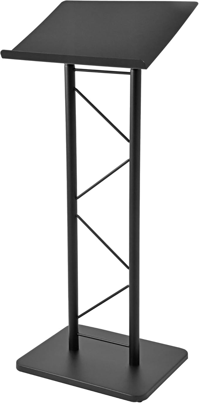 Kingdom KML7B Large Portable Lectern, Stand Up Church Pulpit, Slanted Lectern, Conference Podium for Speakers, Speeches and Other Occasions- Truss Lectern, Black Powder Coat Finish, Metal