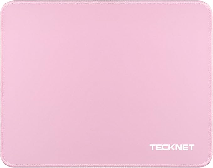 TECKNET Mouse Pad with Anti-fray Stitchin, Waterproof Surface & Non-Slip Rubber Base with Stitched Edges Gaming Mouse Mat for Laptop，Compatible with Laser and Optical Mice - Pink