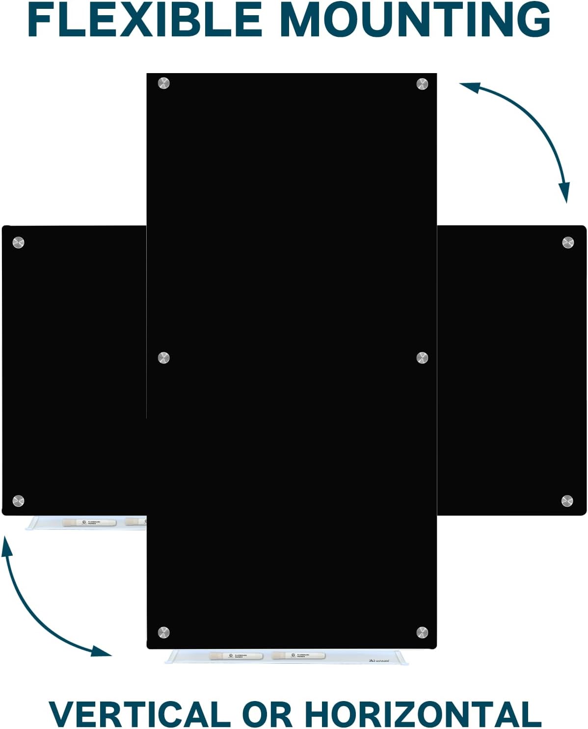 J&J worldwide Glass Whiteboard 6' x 4', Magnetic Black Glass Dry Erase Board, Black White Board Frameless, Includes Markers, Magnets, Marker Tray, Eraser for Wall, Office, Home, School