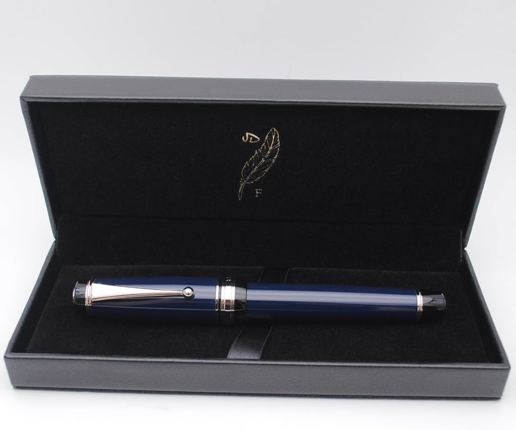 Metal Big Fountain Pen Set Medium Nib 0.7mm, Includes Ink Refill Converter, 5 Ink Cartridges & Gift Box (Medium Nib 0.7mm, Dark Blue with Silvery Clip)