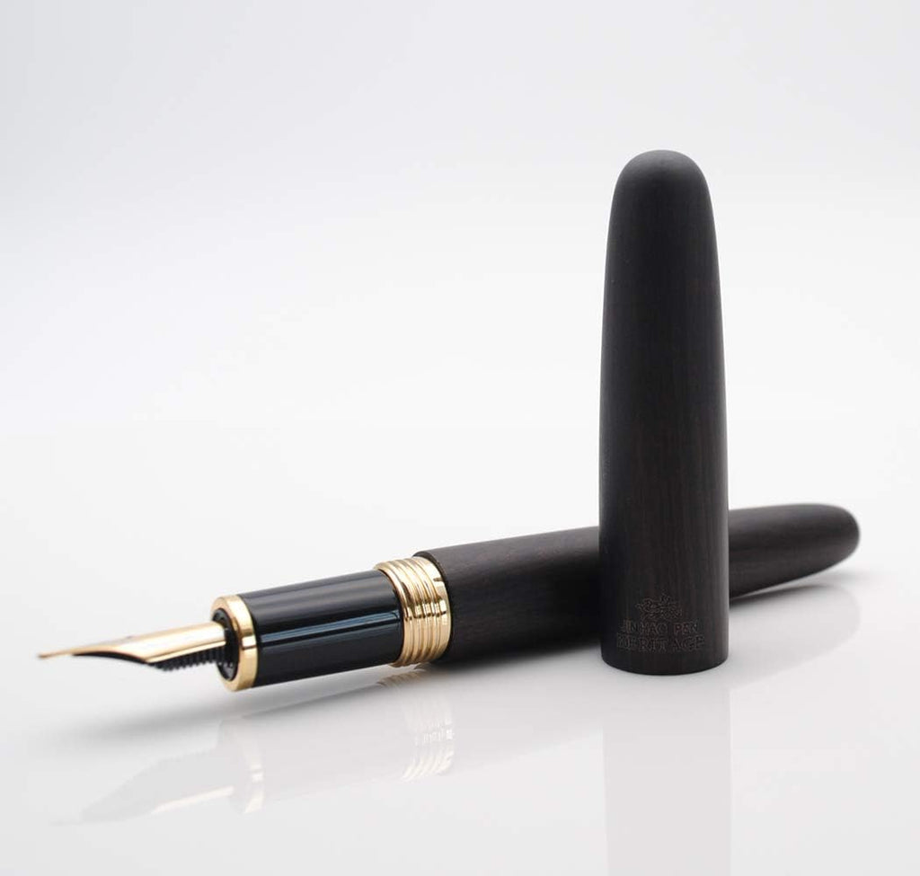 JINHAO 9056 Natural Wood Fountain Pen Handmade Ink Pen (Ebony Wood, Medium Nib 0.7mm)