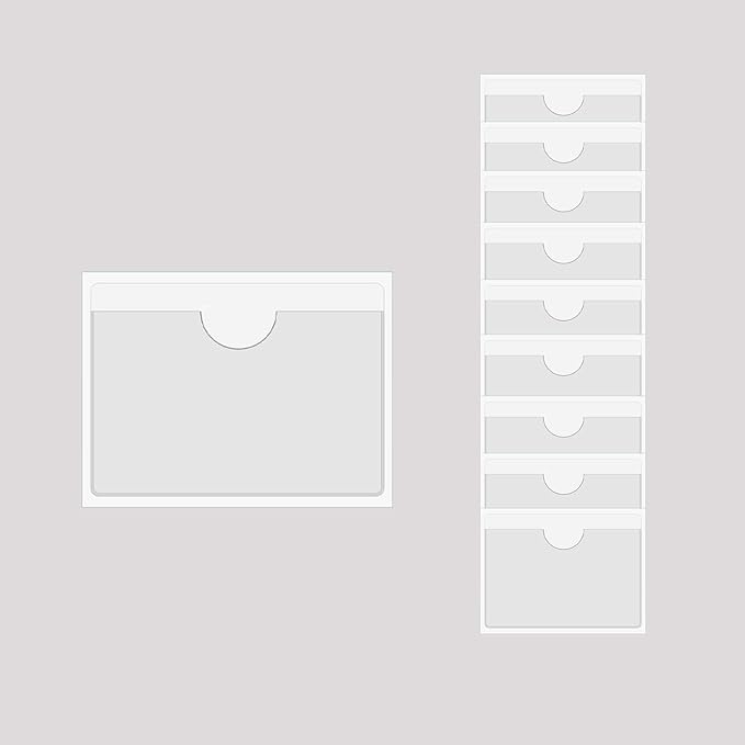 Adhesive Clear Pockets,Self Adhesive Clear Label Pockets Adhesive Card Folder Plastic Pockets Holders Sleeves for Index Cards Planners Cabinet Shelves Photo Cd,10Pieces(160x110mm)