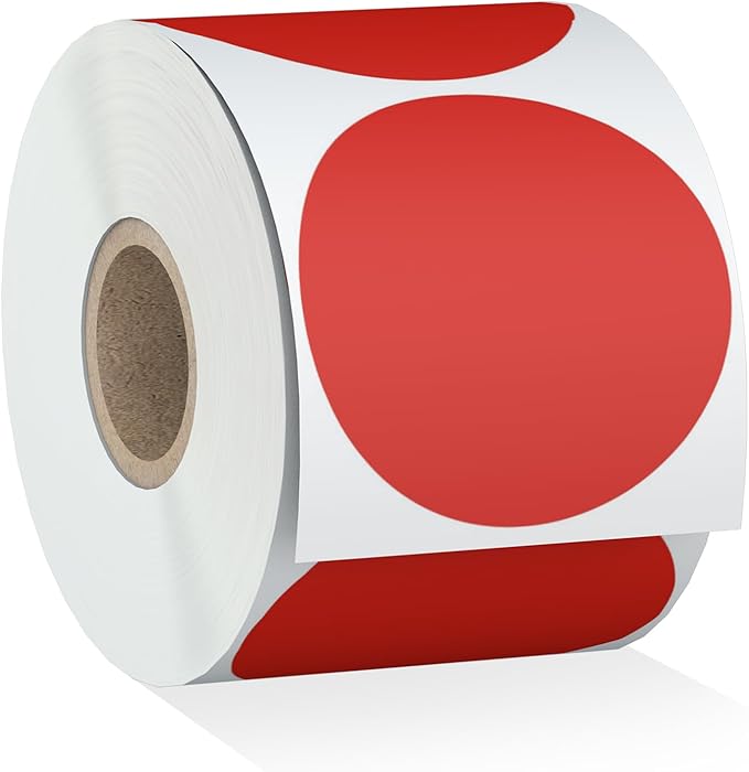 Misofuki 2" 750 Labels Red Circle Direct Thermal Stickers Labels Roll Compatible with Zebra, Rollo, MUNBYN, Self-Adhesive Round Direct Thermal Labels