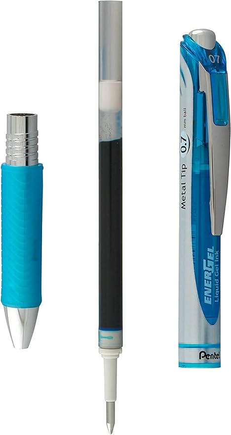 Pentel Refill Ink For EnerGel and Lancelot Gel Pen, (0.7mm) Metal Tip, Sky Blue Ink, Pack of 12 (LR7-S)