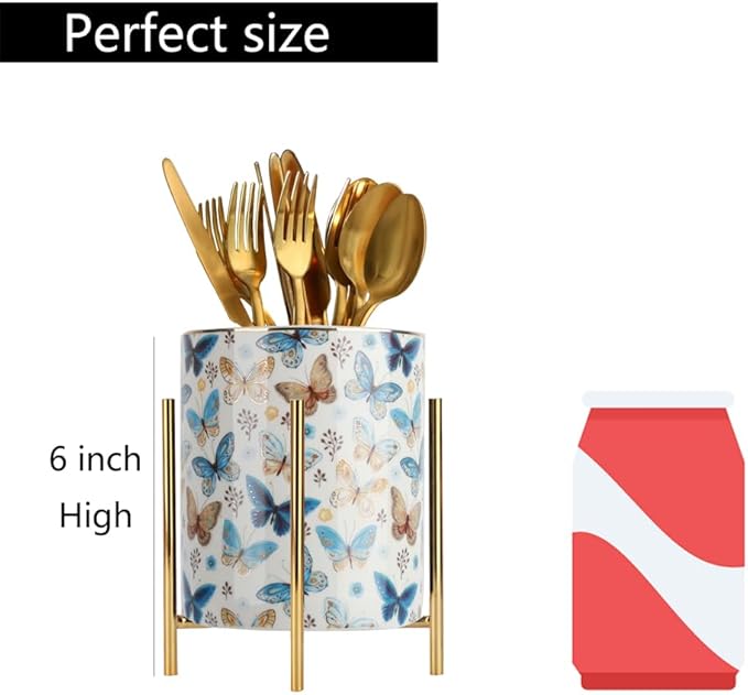 Pencil Cup Sturdy Metal frame with white Ceramic Pen Holder For Desks and kitchen Appliance Holders