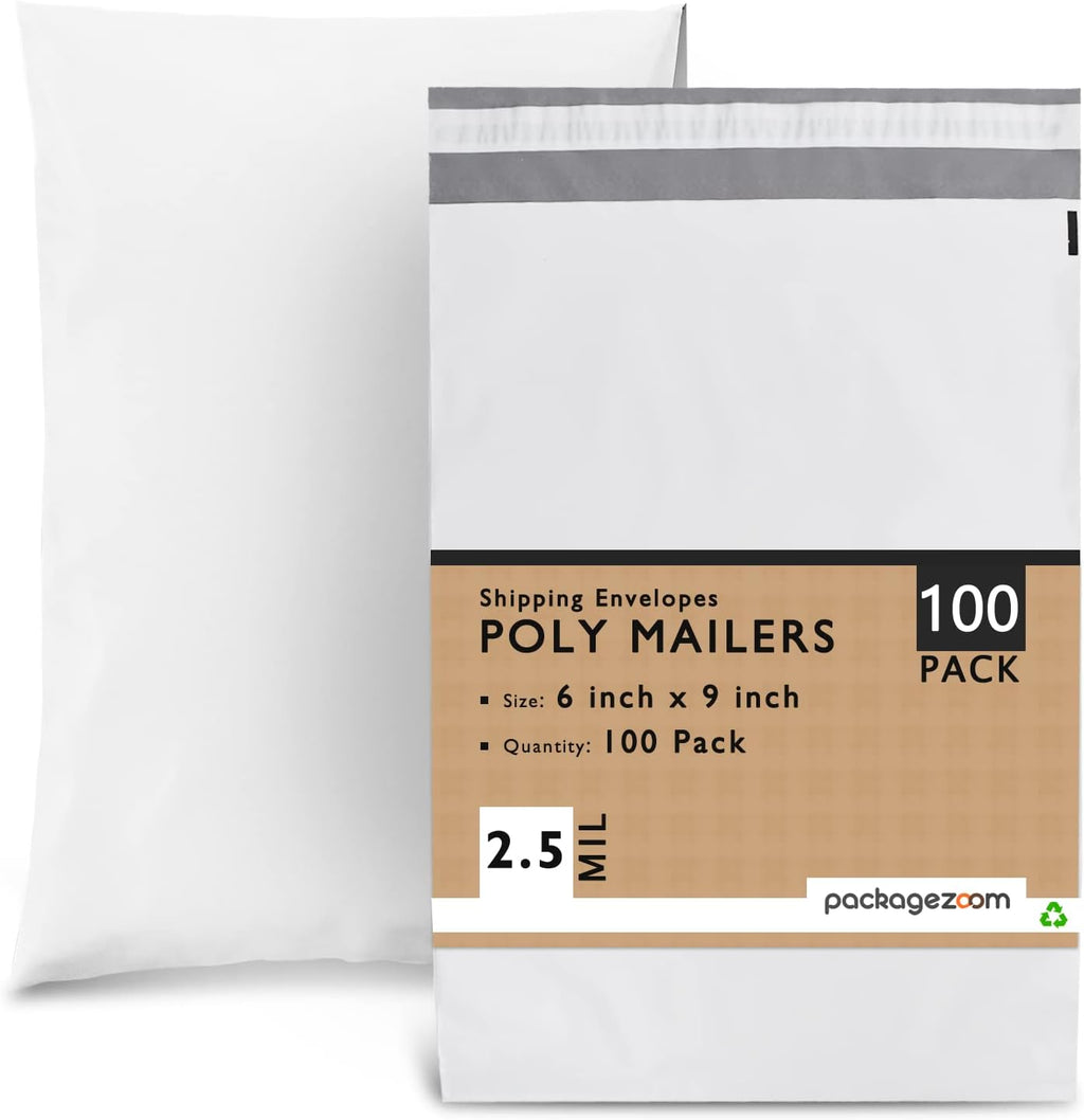 PackageZoom Poly Mailers 6x9 100 Pcs Self-Seal Shipping Envelopes For Businesses, Strong Adhesive Mailing Bags, Tear & Water-Resistant Protective Shipping Bags Light Grey