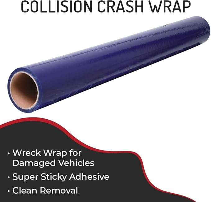HI-TECH Collision Crash Wrap, 36" X 100' X 3 MIL, Wreck Wrap for Damaged Vehicles, Super Sticky Adhesive, Automotive Crash Protection Film, Clean Removal