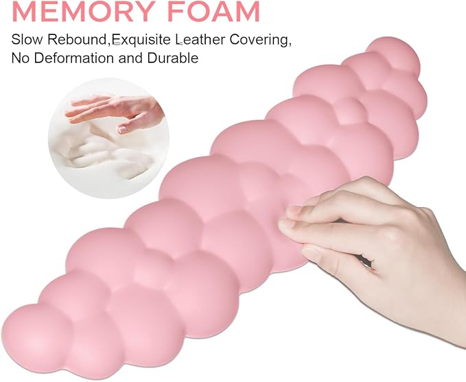 JIKIOU Upgrade Leather Cloud Keyboard Wrist Rest, Cloud Wrist Rest with Non-Slip PU Base, Comfortable Memory Foam Wrist Rest for Computer Laptop Mac Gaming Office and Pain Relief Wish Christmas Gift