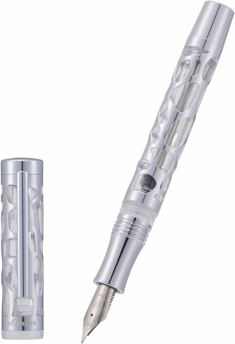 Asvine V169 Vacuum Filling Fountain Pen Fine Nib, Water Drop Skeleton Transparent Acrylic Pen Case Set