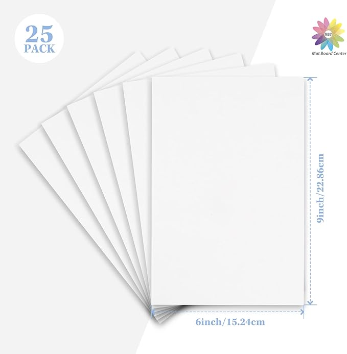 Mat Board Center, 25 pack 6x9 Corrugated Cardboard sheet, 1/8 inch thick, Flat Cardboard Inserts for Mailing, Packaging & Shipping, Cardboard Backing, Craft Card Board (White on one side)