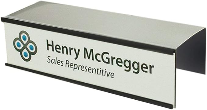 The Original Over the Cube - Quality Aluminum, Changeable Cubicle Nameplate Holder, Satin Silver Base, and Matte Black Name Plate Holder, (2.25" Cubicle Wall Depth) - Made in The USA
