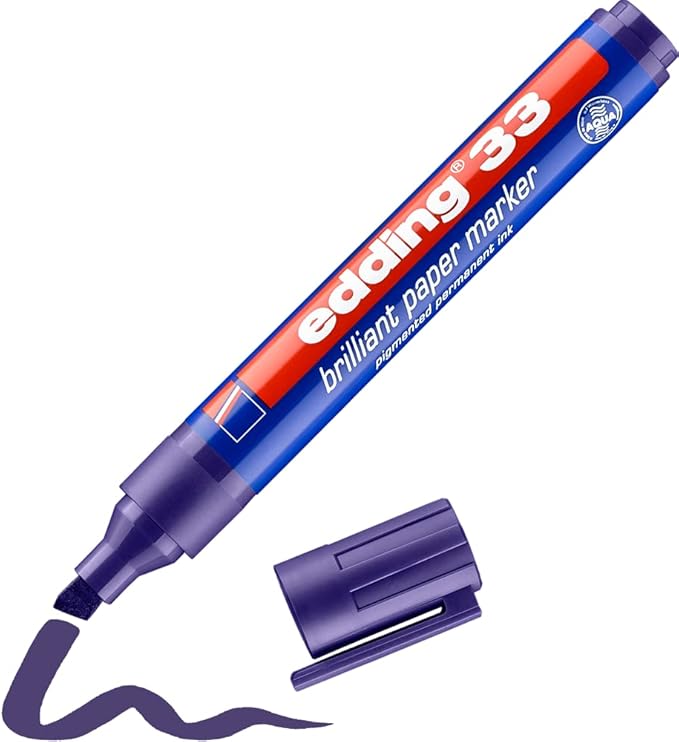 edding 33 brilliant paper marker - violet - 1 waterproof permanent marker - chisel nib 1-5 mm - vibrant colours - lightfast marking on paper, card, cardboard, plastic, metal and glass