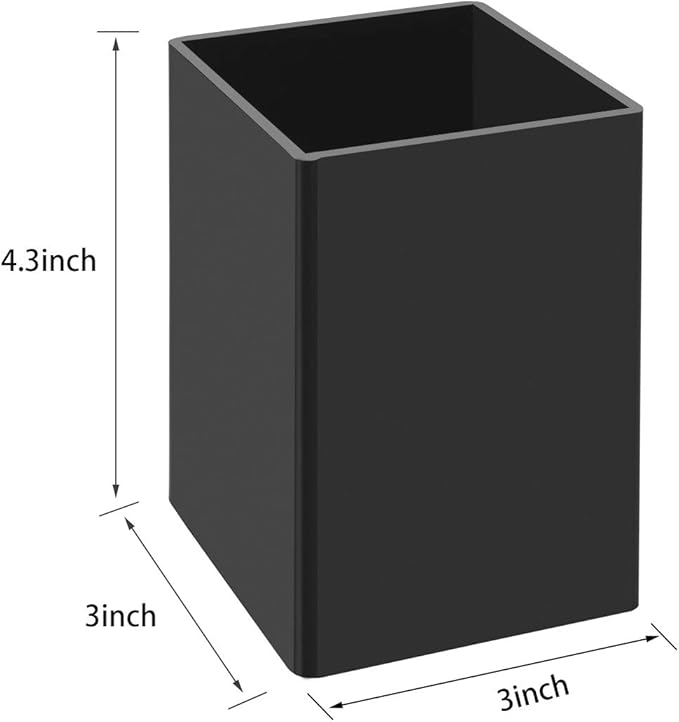 NIUBEE Black Acrylic Pen Holder 2 Pack, Desktop Pencil Cup Stationery Organizer for Office Desk Accessory