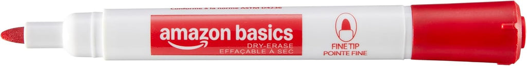 Amazon Basics Low-Odor Dry Erase Whiteboard Markers, Fine Tip, Red, 36 Count