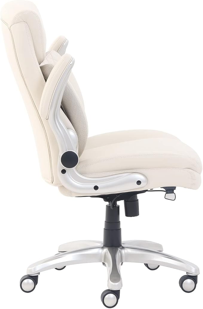 Amazon Basics Ergonomic Desk Office Chair, Flip-up Armrests, Adjustable Height, Cream Leather