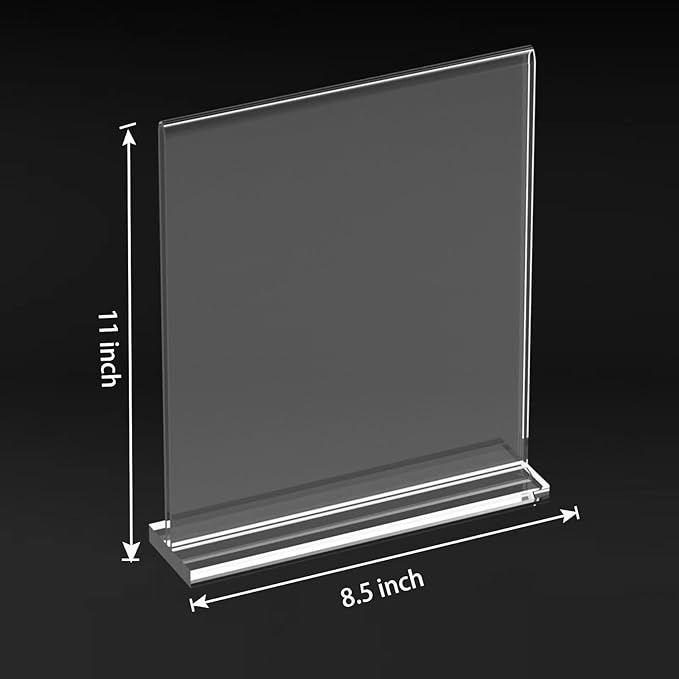 Acrylic Sign Holder 8.5 x 11 Clear Table Signs Stand, Double Sided T Shape Flyer Holder Plastic for Picture Paper Card Holder for Mall Office Home Store Restaurant