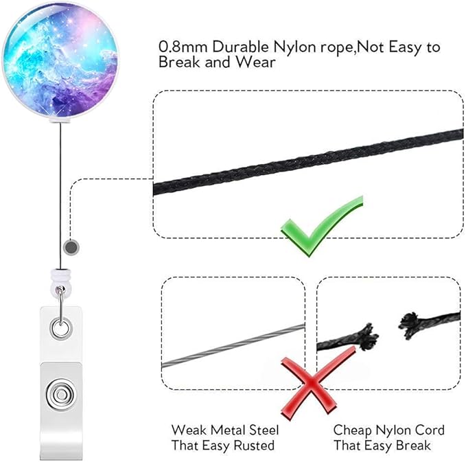 Retractable ID Badge Holder Nurse Badge Reels with Clip Name Card Holders for Office Worker Doctor Nurse (6 Pack Starry Sky)