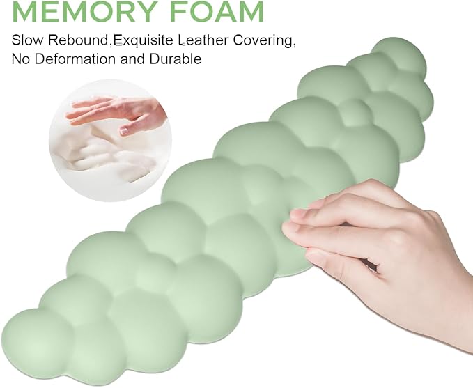 JIKIOU Upgrade Leather Cloud Keyboard Wrist Rest, Cloud Wrist Rest with Non-Slip PU Base, Comfortable Memory Foam Wrist Rest for Computer Laptop Mac Gaming Office and Pain Relief Christmas Wish Gift