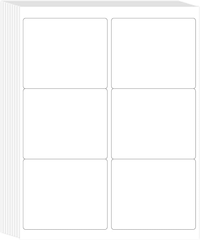 L LIKED 3-1/3" x 4" Shipping Labels 30 Sheets, Total 180 Printable White Sticker Labels, Laser/Inkjet Printing - Matte