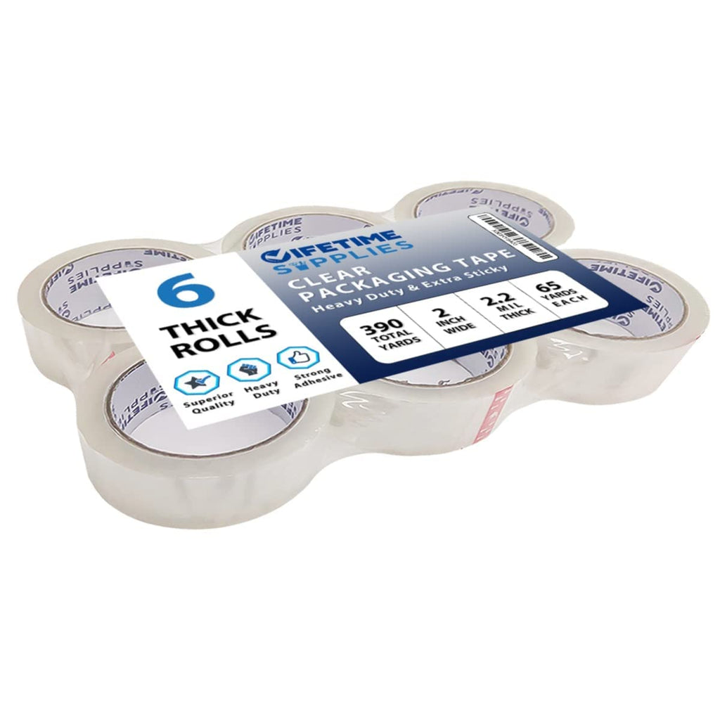 6 Rolls [Upgraded] Clear Premium Packing Tape, 65 Yards, 2.2 mil, Heavy Duty Packaging Tape for Shipping, Moving, Sealing - Stronger & Thicker