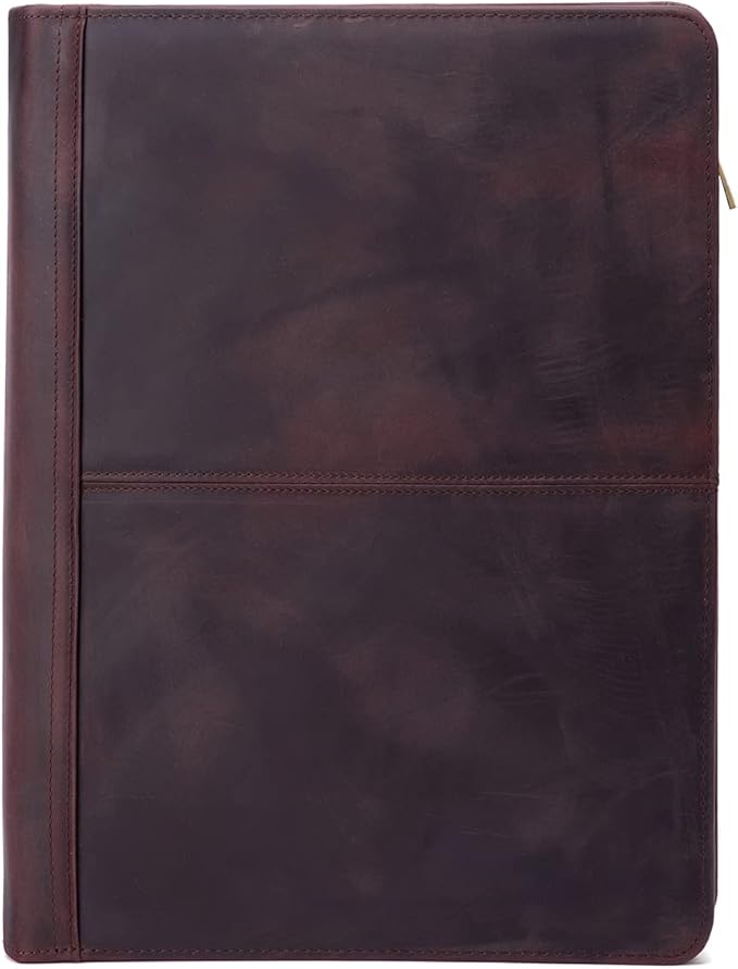 Genuine Leather Portfolio with 3 Ring Binder, Full Grain Leather Padfolio Zippered, A4 Notebook Holder Laptop Sleeve Professional Folder Organizer Gift for Men and Women, Dark Brown