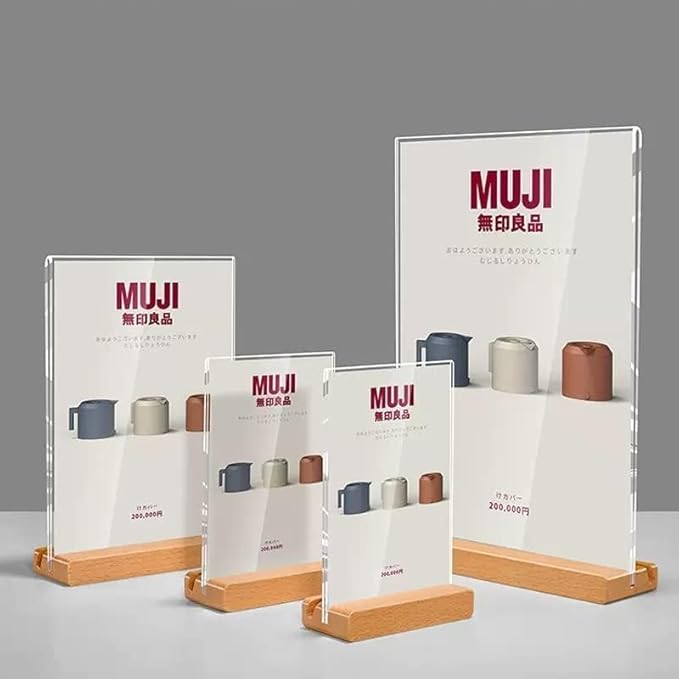 Acrylic Sign Holder A4/A5/A6 Menu Displays Double Sided, Wood Base Table Top Sign Stand (Horizontal A6 148×105mm/5.83×4.13 inches)