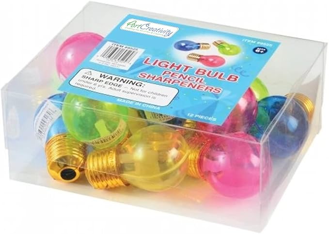 ArtCreativity Light Bulb Pencil Sharpeners, Set of 12, Colorful Plastic Manual Sharpeners, Back to School Supplies for Kids, Cool Stationery Birthday Party Favors, Classroom Teacher Rewards and Prizes