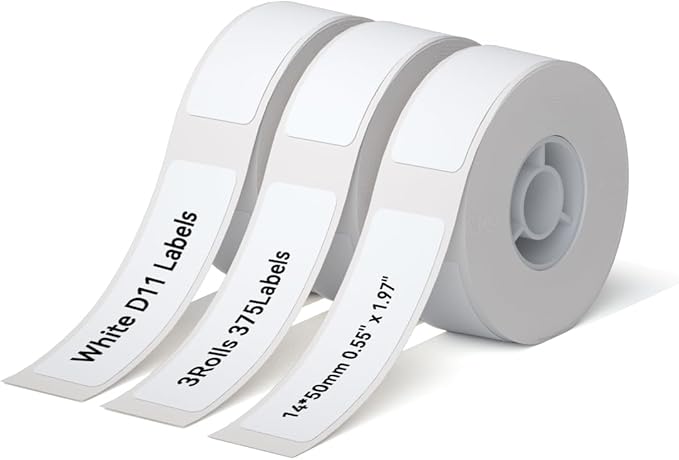 NIIMBOT D110 Label Maker Tape Adhesive White Label Paper 0.55" X 1.97" (14 X 50mm) 130 Labels/Roll, Compatible for NIIMBOT D11 D110 Label Printer, Thermal Paper Black on White, 3-Roll