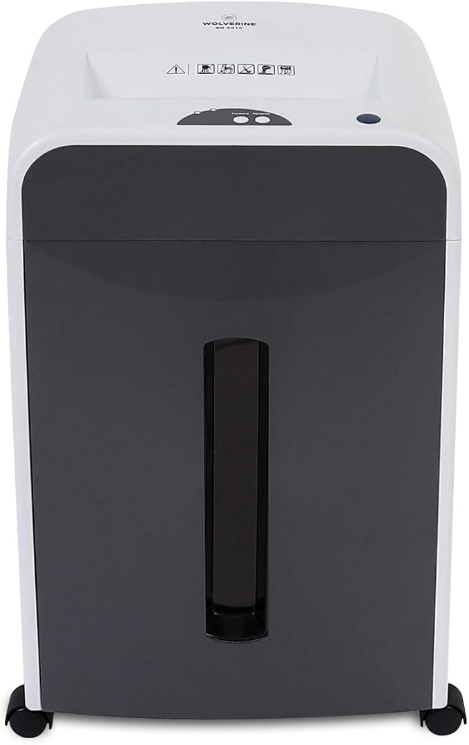 WOLVERINE 6-Sheet 2x6mm Super Micro Cut High Security Level P-5 Ultra Quiet Paper/Credit Card Shredder for Home Office by Manganese-Steel Cutter and 5 Gallons Pullout Waste Bin SD9610