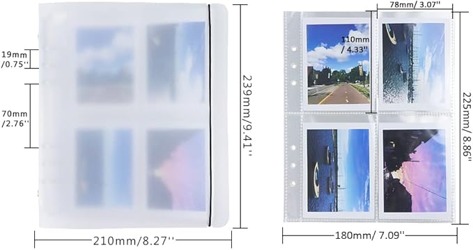 White Frosted PP Kpop Photocard Binder Loose Leaf 6-Ring Wide A5 Photocards Holder with 4 Inch 200 Pockets Photo Pages Transparent Card Sleeve Protectors Page for Photos Cards Album Folder Organizers