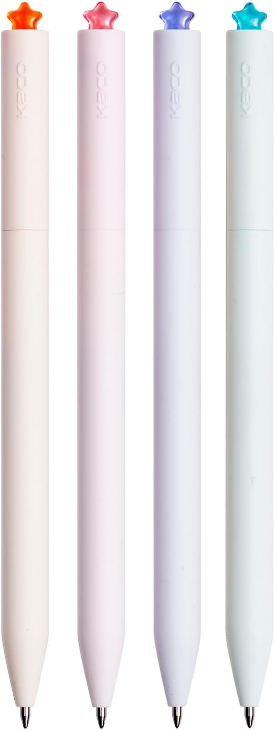 Kaco FIRST Gel Pens Cute Stationery Black Ink, 0.7 mm Medium Point, Aesthetic Cute Star Pens for Journaling (4 Bright Colors)