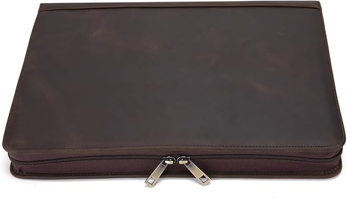 Personalized Genuine Leather Portfolio Binder, Zippered Padfolio for Men Women, Business Folio with 8.5” x 11” Notebook Holder and 13” Laptop Sleeve, Professional Folder, Dark Khaki