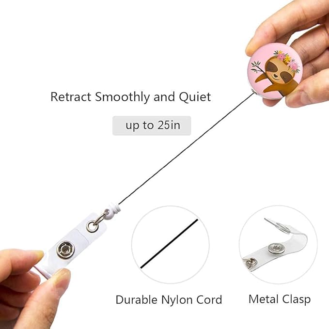 Retractable Badge Reel Clip, Badge Holder with Alligator Clip, Cute Badge Clip on ID Name Card Holders for Nurse Doctor and Office (3Pack Pretty Sloth)