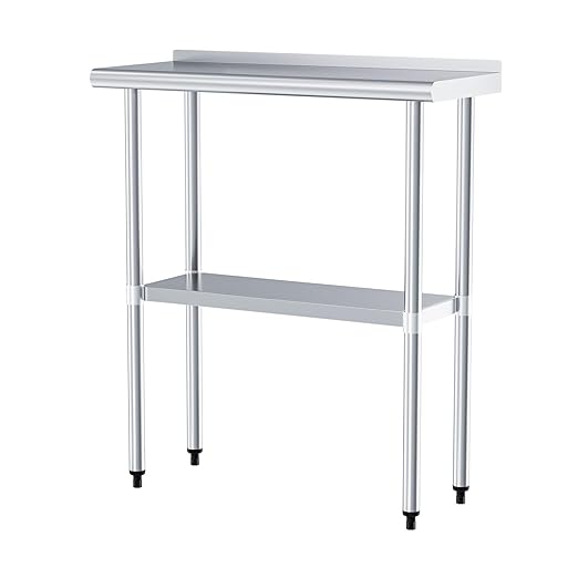 Stainless Steel Table 14 x 30 Inches Metal Prep Table with Backsplash & Adjustable Undershelf for Commercial Kitchen, Outdoor, Restaurant, Hotel & Garage