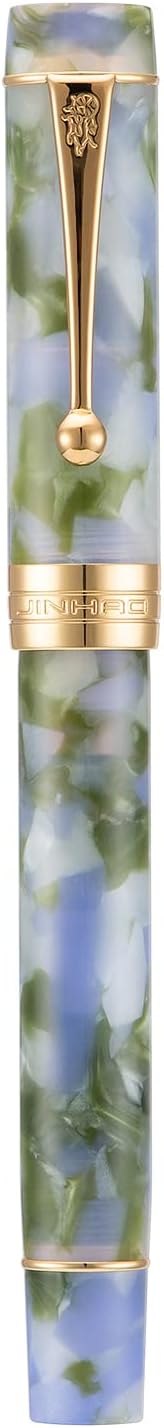 Jinhao 100 Fountain Pen Celluloid Classic Style, #6 Nib Smooth Writing Instrument with Refillable Converter and Pen Case Set