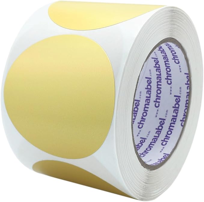 ChromaLabel 3 Inch Round Label Permanent Color Code Dot Stickers, 500 Labels per Roll, Metallic Gold