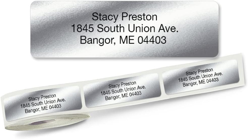 Personalized Return Address Labels, Roll of 250 Silver Foil Self-Adhesive Labels Without Dispenser, Customize with Name & Shipping Address, Colorful Images