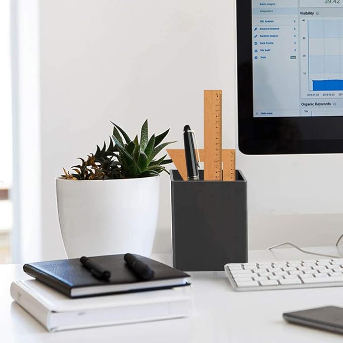 NIUBEE Black Acrylic Pen Holder 4 Pack, Desktop Pencil Cup Stationery Organizer for Office Desk Accessory