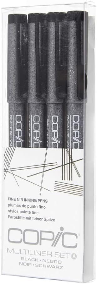 Copic Markers Multiliner Fine Pigment Based Ink, 4-Piece Set