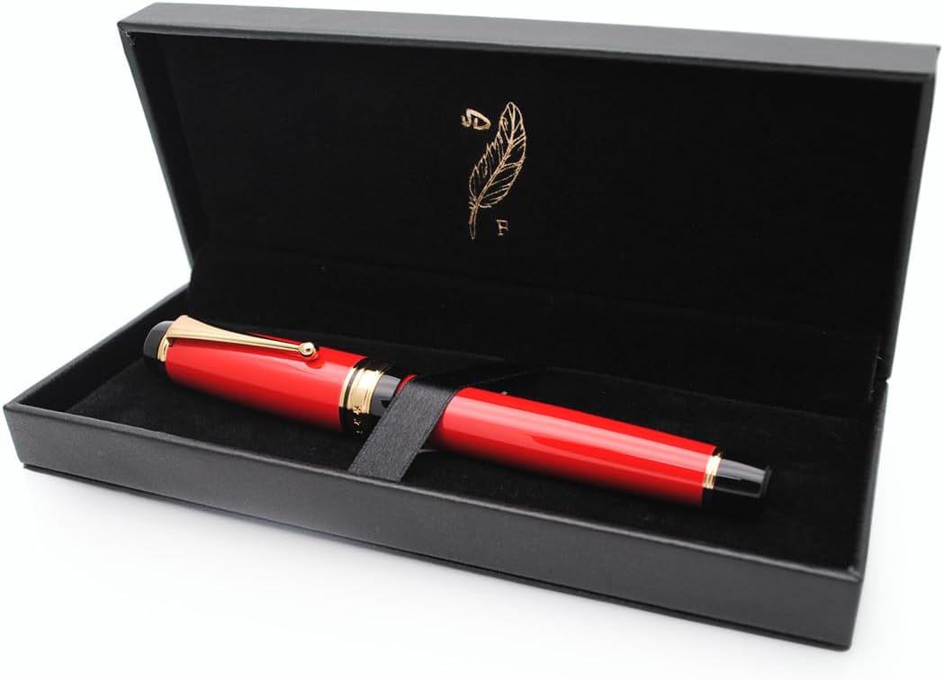 Metal Big Fountain Pen Set Medium Nib 0.7mm, Includes Ink Refill Converter, 5 Ink Cartridges & Gift Box (Medium Nib 0.7mm, Red)