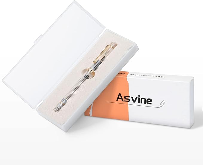 Asvine V126 Vacuum Filling Fountain Pen Extra Fine Nib, Transparent Clear Acrylic, Large-Capacity with Gift Case