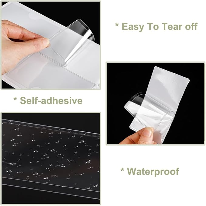 60 Pack Clear Self Adhesive Label Pockets, 4 x1 Inch Label Holders Index Card Pockets Card Holder Shelf Label Holder for Organizing